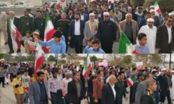 راهپیمایی و مراسم ۲۲ بهمن ماه با حضور پرشور مردم در بخش چاه مبارک برگزار شد